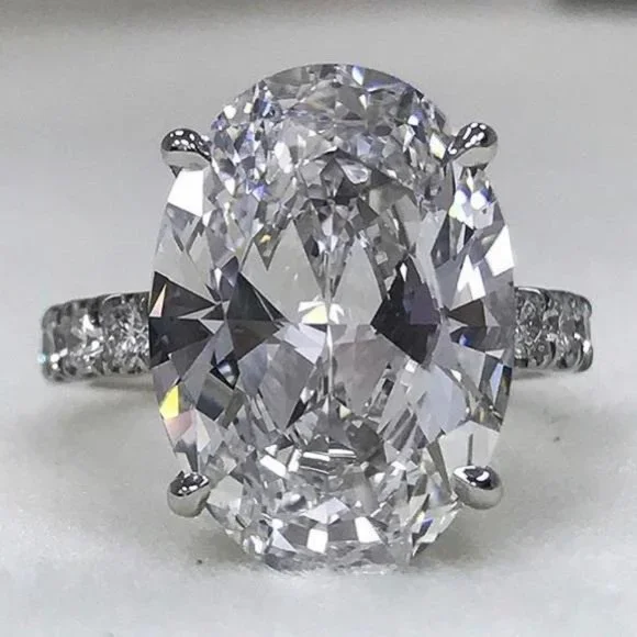 18K Oval Cut White Sapphire Sterling Silver Ring - Picture 2 of 5